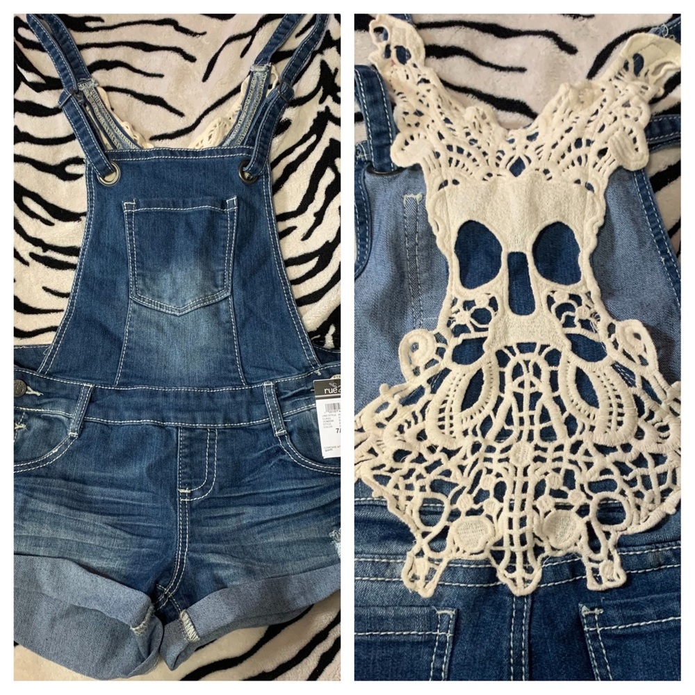 Bib Overall Shorts Skull Detail Lace